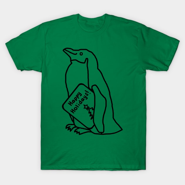 Cute Christmas Penguin says Happy Holidays Line Drawing T-Shirt by ellenhenryart